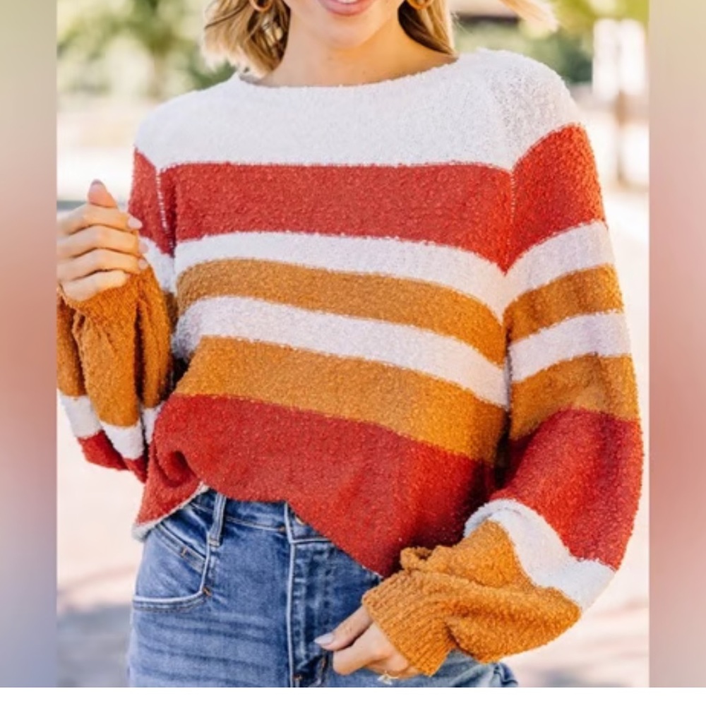 ShopEvelynne Warm Striped Sweater - Red, Orange, White